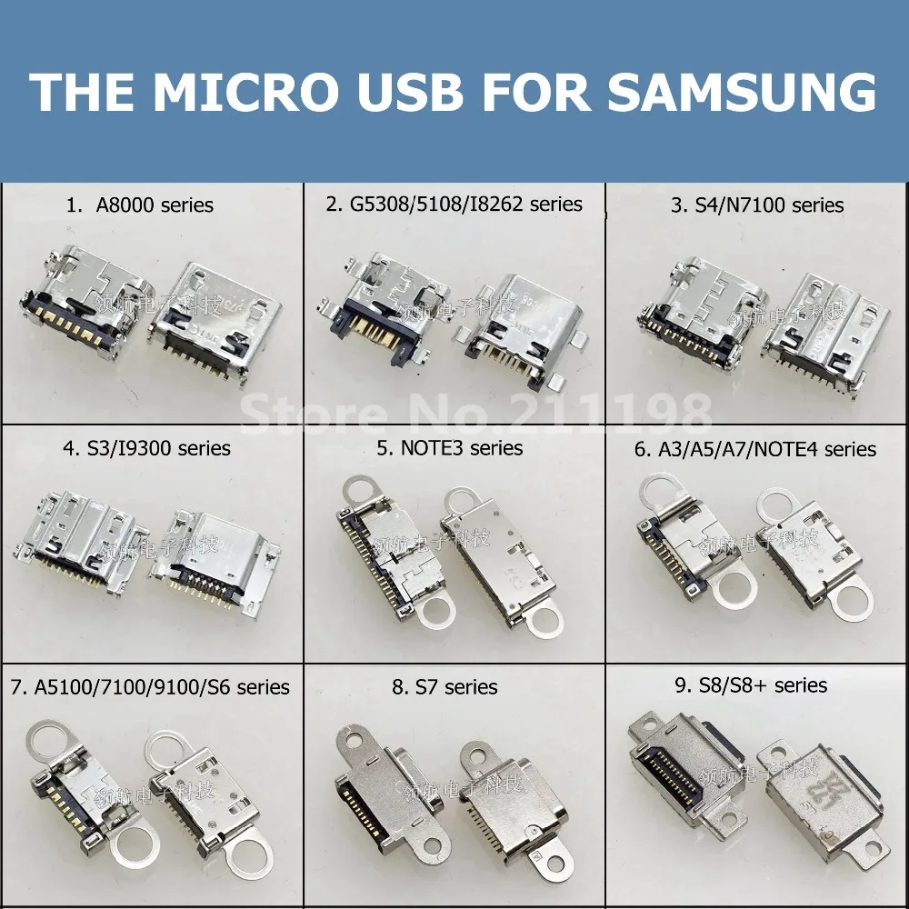 10 шт. Micro Usb Type-B гнездовой разъем для Note3/A3/A5/A7/A8000/Note4/G5108/5308/I8262/S3/S4/S6/S7/S8/S8 + разъем для зарядки