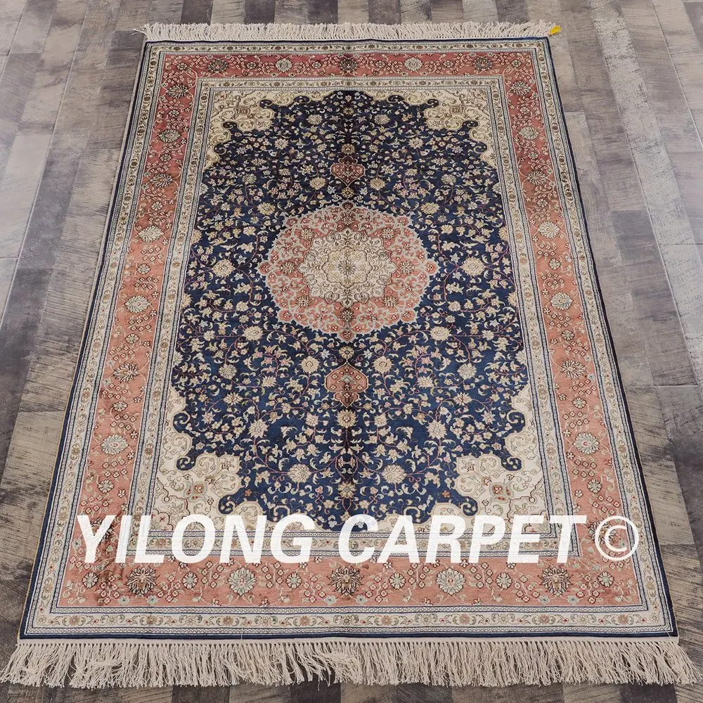 YILONG 4 'x 6' Тебриз Шелковый выгодный ковер антикварные синие иранские коврики