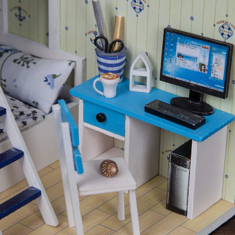 IiE CREATE Dollhouse Q009 темно-синий Dream Miniature DIY Kit с подсветкой и пылезащитным покрытием