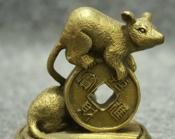YM 314 китайская латунь Богатство Монета Чжао Цай Цзинь Бао Зодиак Год мышь Статуя