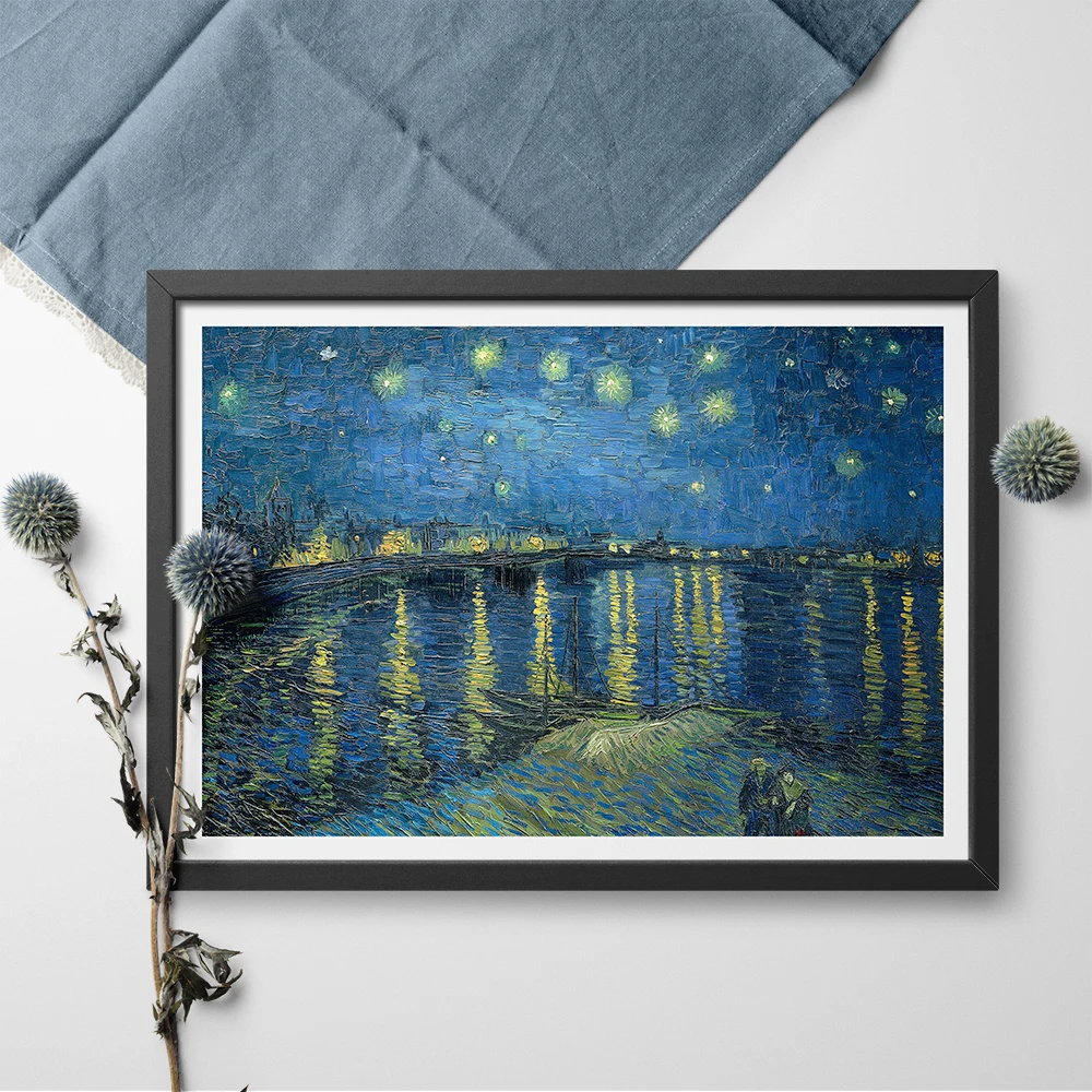 Ван Гог Звездная ночь над Роной Художественная печать плаката на стену Живопись на холсте с изображением животных для декорации дома Картины.