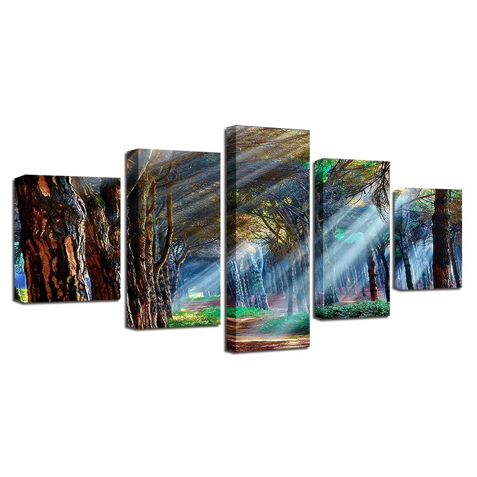 Настенная Картина на холсте модульная рамка 5 шт. дерево лес природный пейзаж