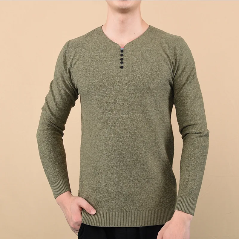 Мужская одежда для отдыха с длинным рукавом мужской Однотонный свитер V-образным