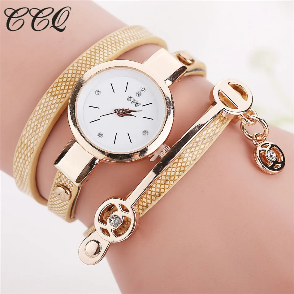 CCQ Горячие женские длинные кожаные часы браслет Золотые Модные Кварцевые Часы