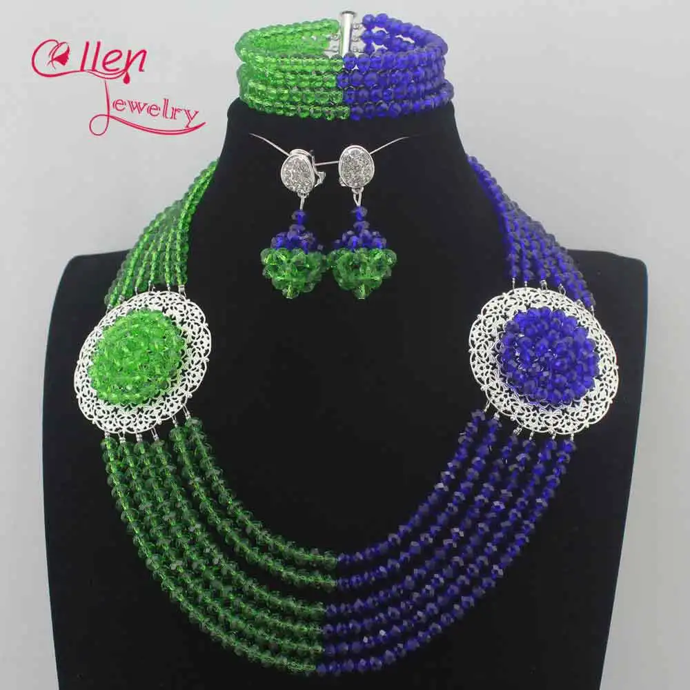 Cllen Lewelry Королевский Синий Зеленый Серебряный нигерийский Свадебный Африканский