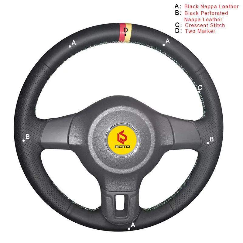 Nappa Leather Автомобильная Оплетка на руль для Volkswagen VW Golf 6 Mk6 VW Polo MK5 2010-2013Q без оригинальных кожаных чехлов на колеса - Название цвета: Nappa Leather