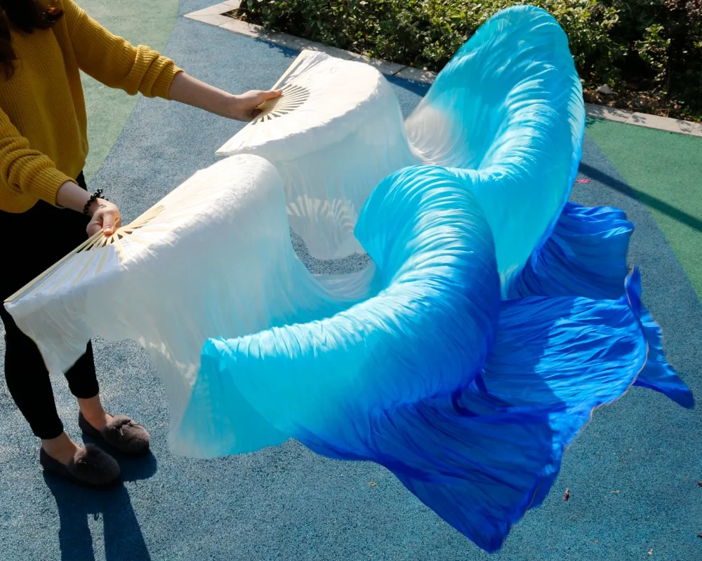 Веер для танца живота шелковая фата из 2018 натурального шелка слева и справа белая