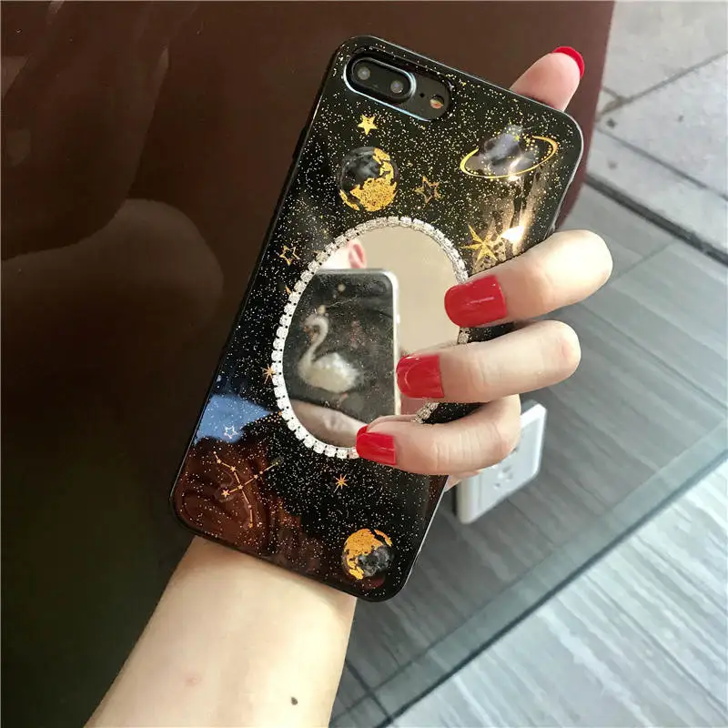 Applicable Planet Star Mirror For Iphone 66s 78 78plus x/Xs Xr Xsmax Glitter All Inclusive Soft Case |