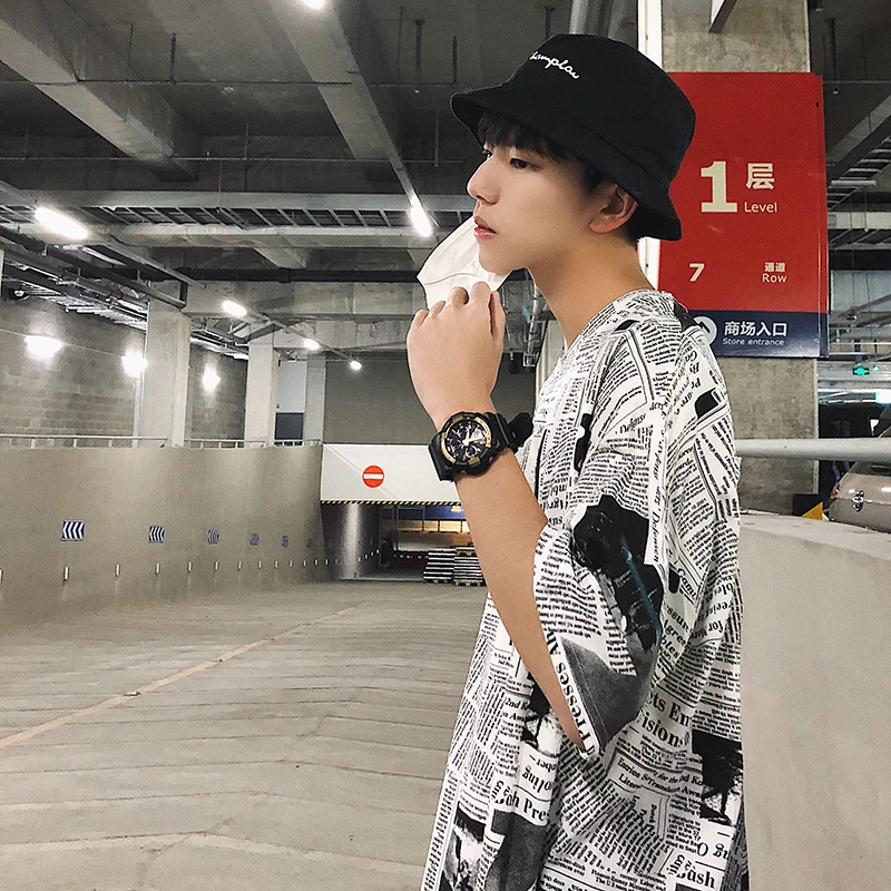 2019 летние мужские футболки хлопковая одежда с принтом газет свободная футболка