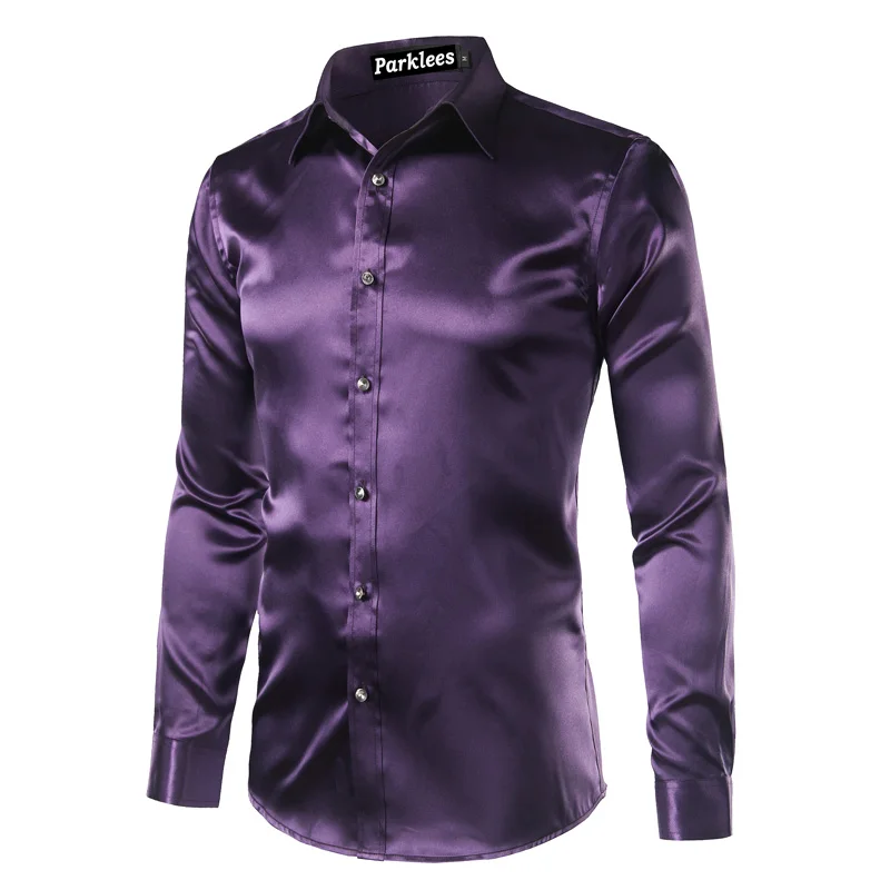 Новинка, Золотая шелковая атласная рубашка для мужчин, Chemise Homme,, модная мужская приталенная рубашка с длинным рукавом, имитация шелковой пуговицы, красная рубашка