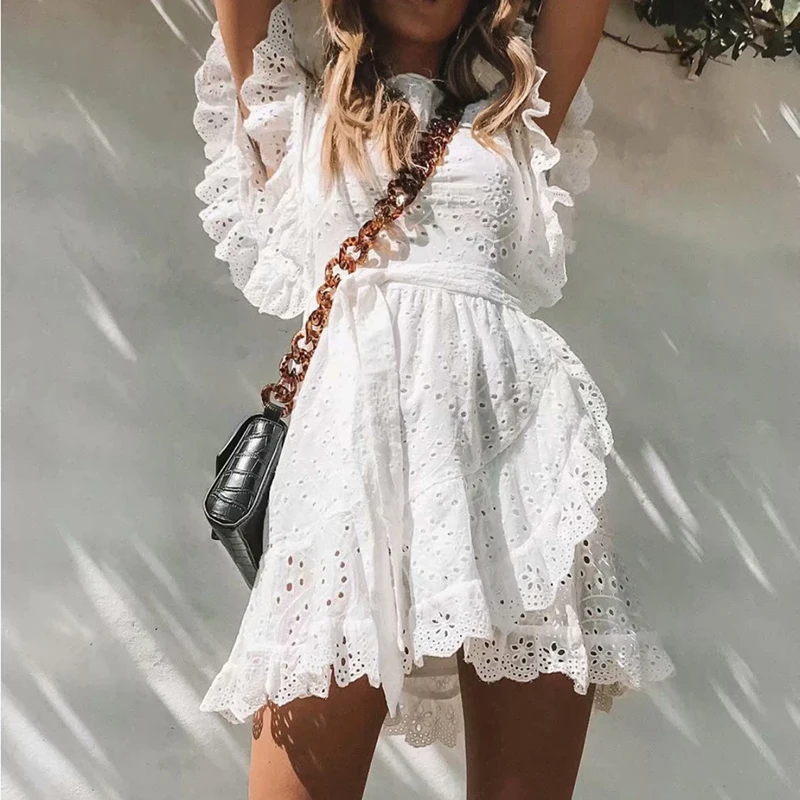 Сексуальный белый О образным вырезом вечерние клуб Вышивка платье 2019 г. летние