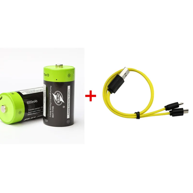 ZNTER 2 шт. 1,5 в 6000 мАч USB перезаряжаемые D батарея Recycle многоцелевой заряженный литий полимерный Play и Plug - Цвет: battery with cable
