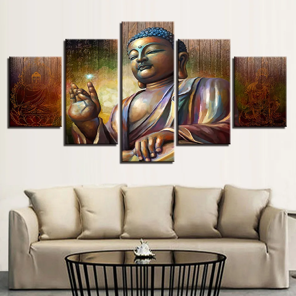color Paintings Posters Wall Art 5 Panel Modern Large Oil Buddha Print Home Living Room Decorations Abstract 77 | Дом и сад