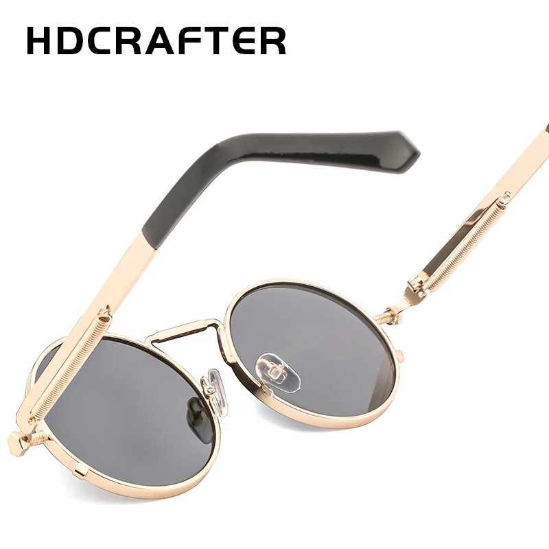 HDCRAFTER Ретро стиль стимпанк солнцезащитные очки мужские Круглые Золотая оправа