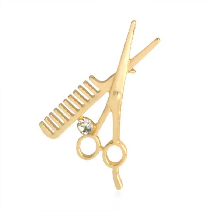 Модные броши в виде ножниц и расчески из золотого сплава инкрустированные Стразы