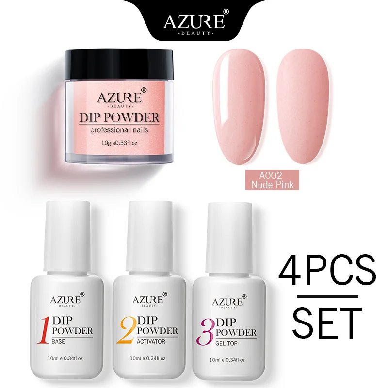 2 Azure Beauty 4Pcs/Lot Dipping Powder Base Nail Coat Set Shiny Glitter Dip Powder Gradient Color Powder Kits Top Gel Activator - Цвет: 2