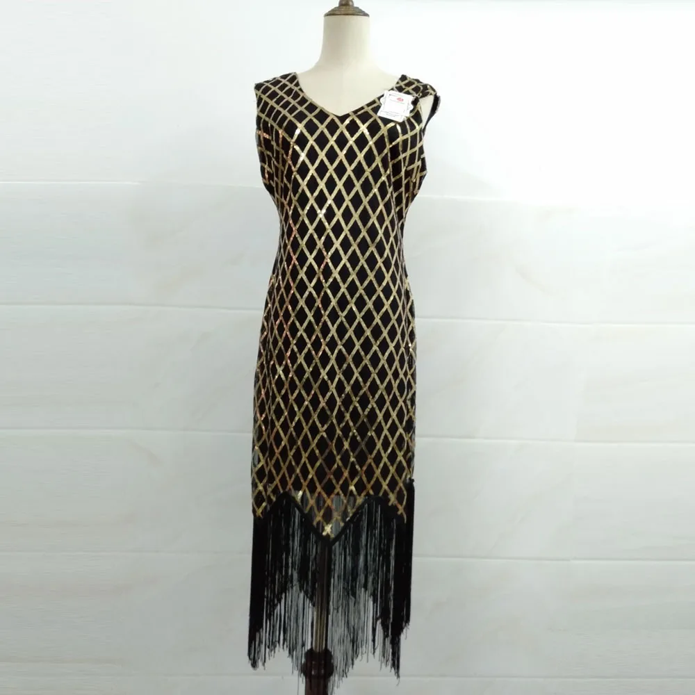 Клетчатое платье с блестками вечернее мини бахромой и золотыми женское Новое