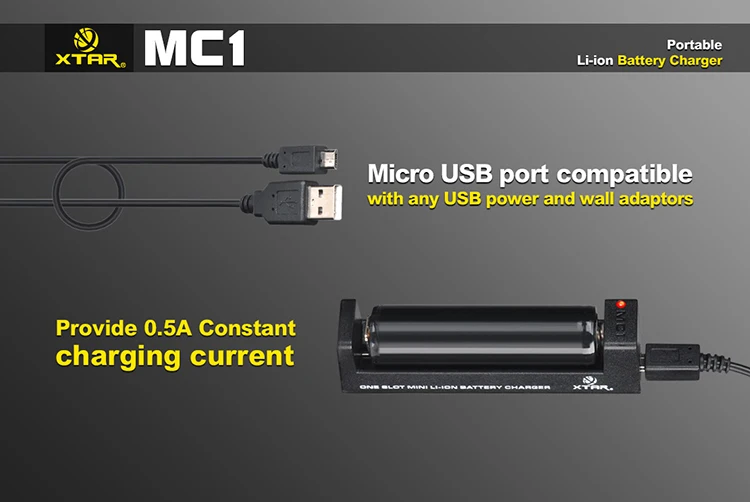 Универсальное интеллектуальное зарядное устройство XTAR MC1 USB для литиевых батарей