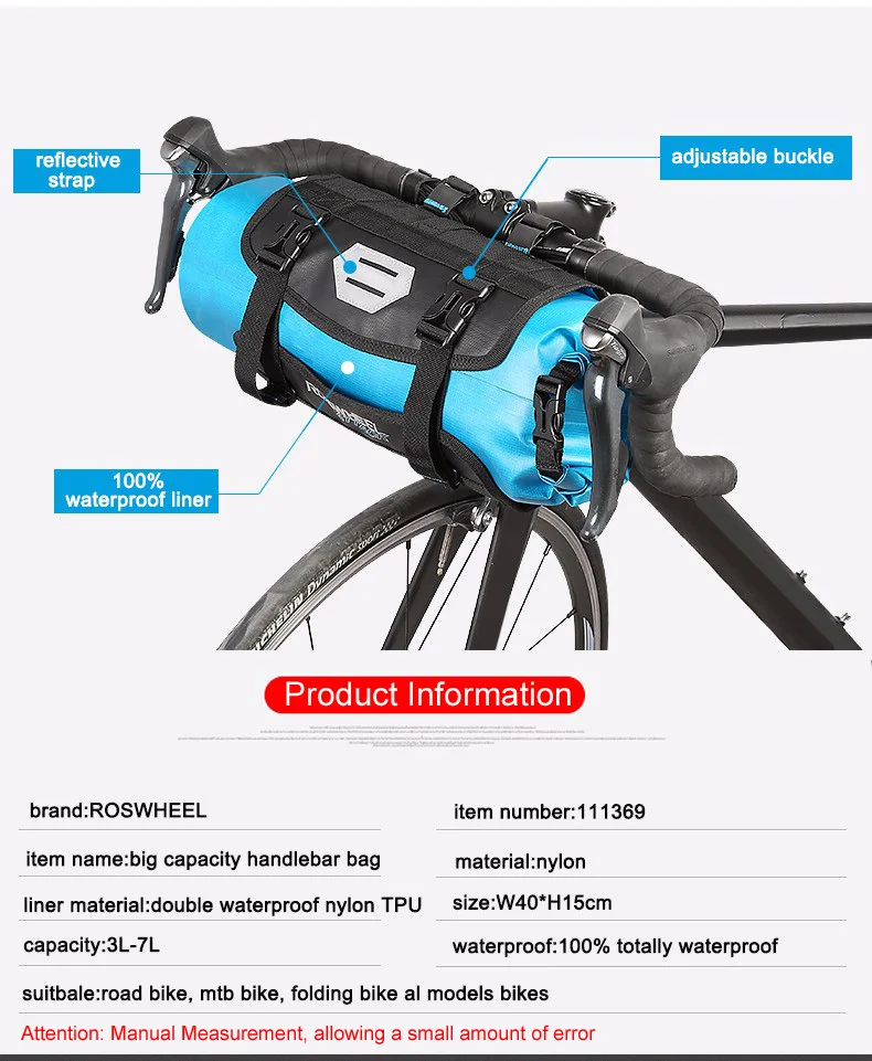 ROSWHEEL Полный водонепроницаемый 7л велосипедная Передняя сумка MTB велосипедные корзины упаковка Pannier Аксессуары для велосипеда сумка на руль