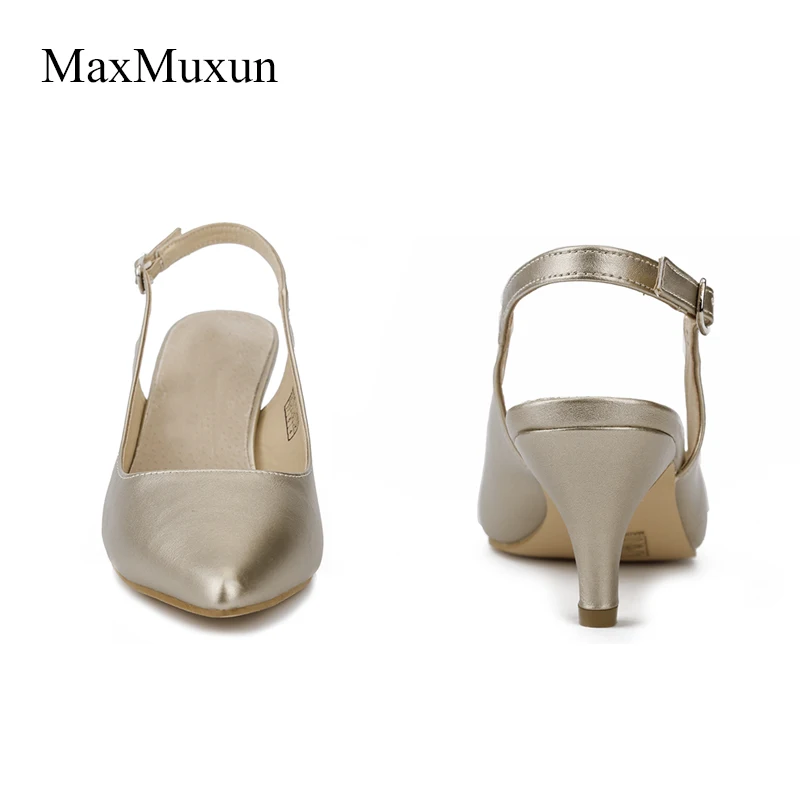 MaxMuxun Women High Heels Pointed Toe Classic Slingback Pumps Sexy Ladies Dress Court Formal Black Gold Wedding Dance Shoes | Обувь