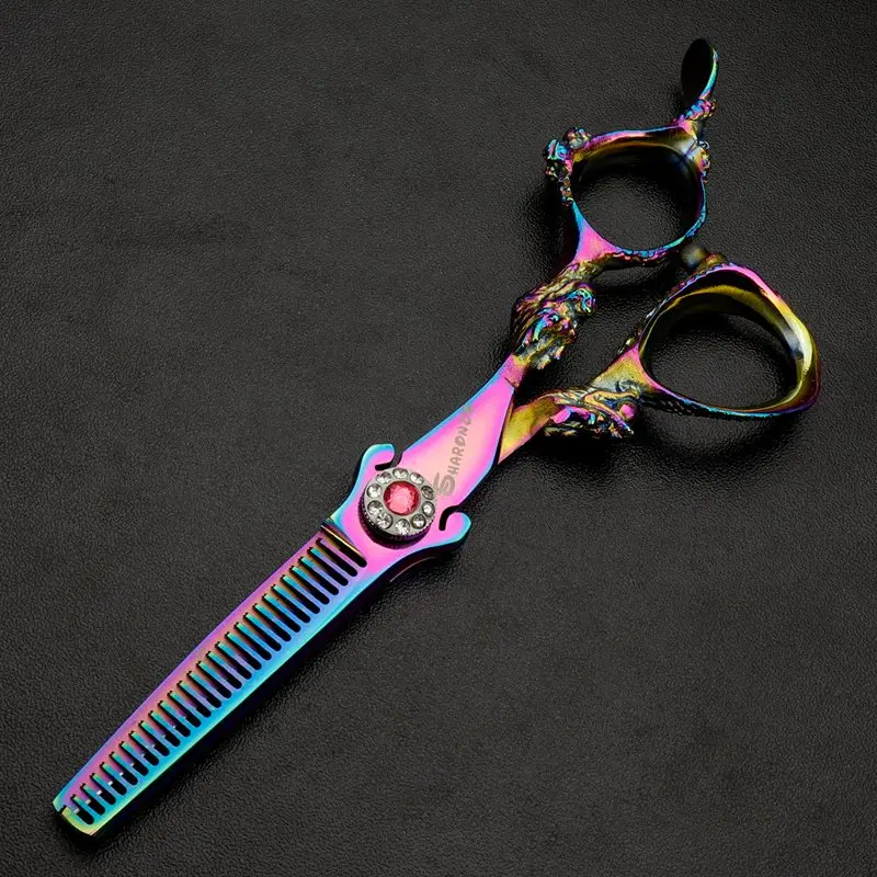 5.5inch thin Purple 5,5/6 дюймов Парикмахерские ножницы для волос профессиональные высококачественные Парикмахерские ножницы для стрижки волос Истончение 440c золото - Цвет: 5.5inch thin Purple