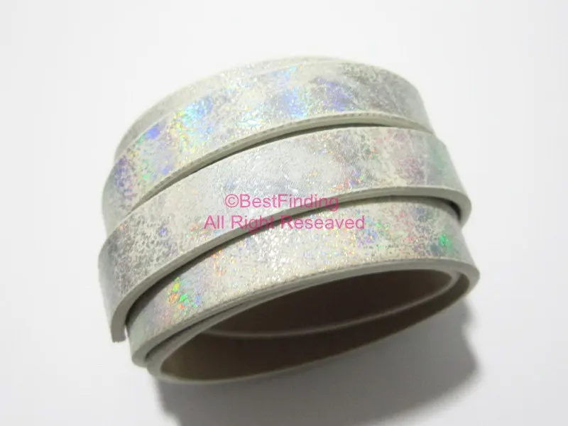 

10x2mm Metallic white gorgeous leather cord 10mm Flat leather cord S1052