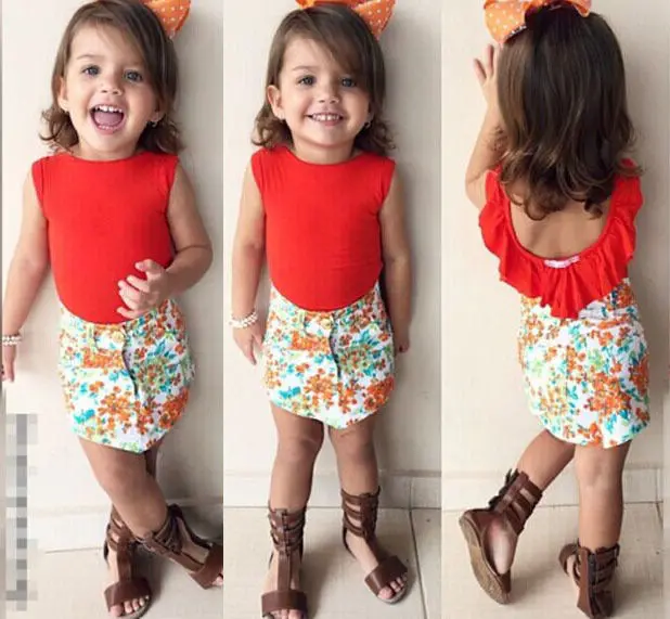 hot new Fashion 2pcs Kids Baby Girls o-neck short sleeve T-shirt Tops+ floral Mini Skirt Outfit Clothes Set | Детская одежда и
