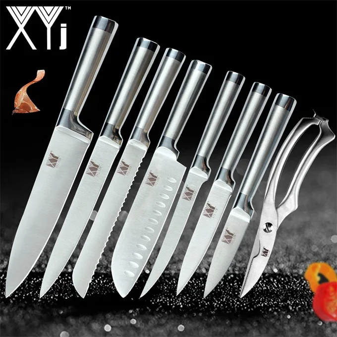 A.8 Pcs Set XYj набор кухонных ножей из нержавеющей стали, нож для очистки фруктов Santoku, нож для нарезки хлеба, обвалки, ножницы в форме рыбы, набор ножей, аксессуары - Цвет: A.8 Pcs Set
