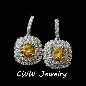 yellow CWWZircons серьги-капельки с искусственным покрытием из Кубического циркония с кристаллами, квадратными желтыми, зелеными, розовыми, темно-синими камнями для женщин CZ045 - Окраска металла: yellow