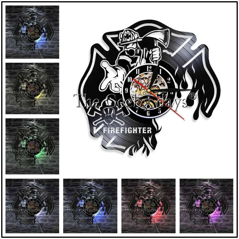 Зеленый 1 шт. огненная табличка отдела светодиодный свет виниловая запись настенные часы с светодиодный подсветкой шлем пожарного декоративного освещения - Цвет абажура: Зеленый