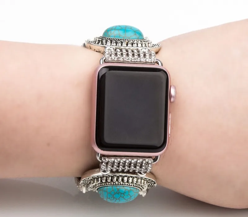 Браслет Beryl для Apple Watch Series 3 2 1 ювелирный ремень Бирюзовый стрейч браслет для iWatch 42 мм 38 мм Браслет w адаптеры