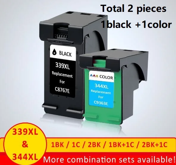 2pcs Black Color XiangYu 339 344 чернильный картридж для hp 339 344 с чернилами hp Deskjet 6520 6540 5740 5745 5940 Photosmart 2575 2610 2710 8050 6520 принтер - Цвет: 2pcs Black Color