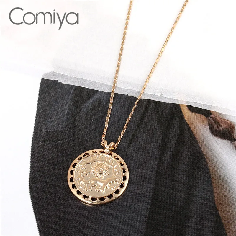 Comiya Necklace For Women Choker Collare Gold Color Zinc Alloy Big Round Pendant Links Chain Fashion Mujer Korean Boho Necklaces | Украшения