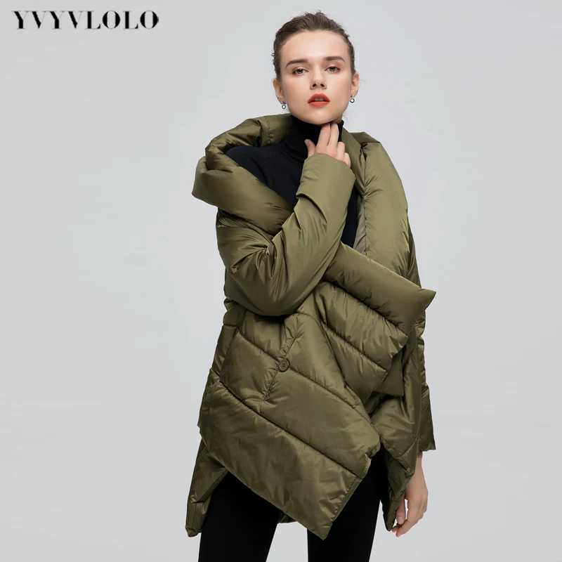 Женская куртка с накидкой YVYVLOLO модное зимнее пальто свободная парка пуховик