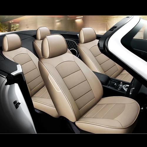 Beige AUSFTORER чехлы из натуральной кожи под заказ для Volkswagen VW EOS 2007-2011 Чехлы для автомобильных сидений передние и задние аксессуары - Название цвета: Beige