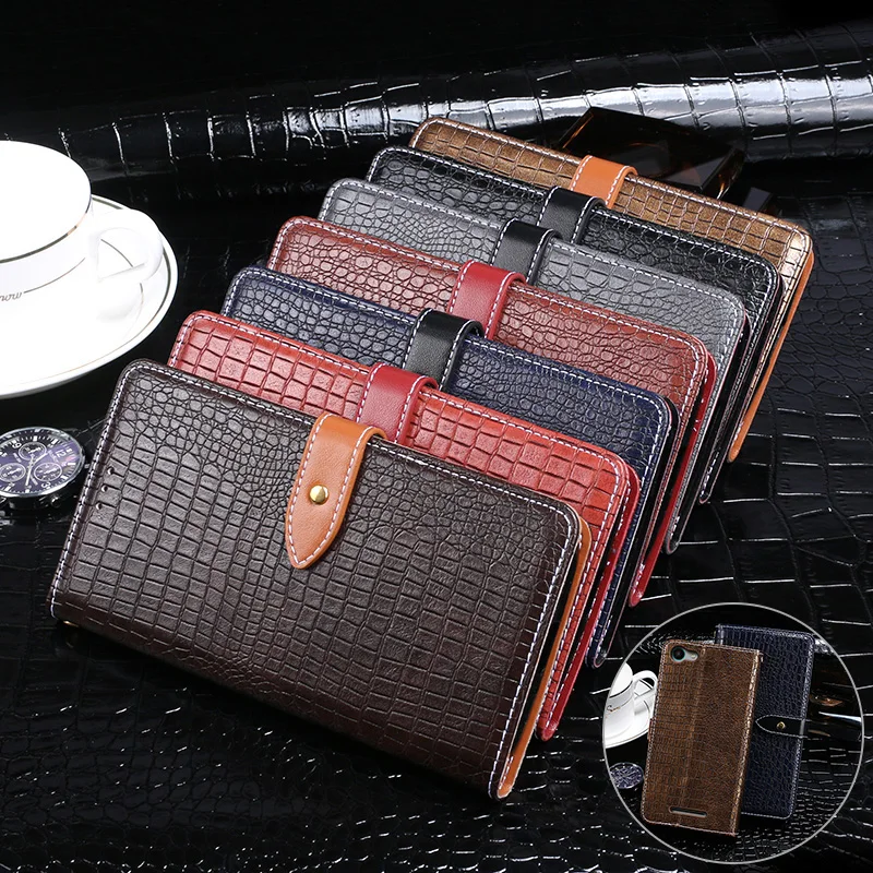 Чехол для Wiko Джерри чехол Крокодил зерна флип кожаный Ленни 3 крышка Бизнес