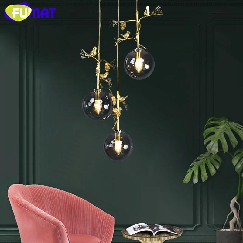 売る FUMAT アーティチョーク鳥ゴールドガラスボール天井ランプシャンデリアスパイラル階段ヴィラ G4 LED モダンなスタイルペントハウス層ライト