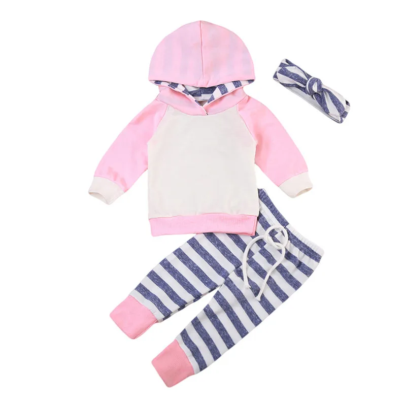 3PCS 2017 Autumn Cute Newborn Baby Boys Girls Clothing Set Patchwork Hooded Sweatshirt +Striped Leggings Pants Outfits Warm Suit | Детская
