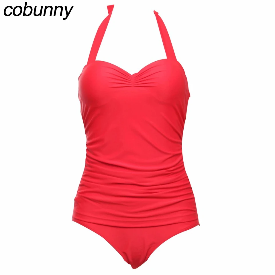 Cobunny Push Up Одна деталь Купальник Холтер Для женщин купальники синий строка плюс