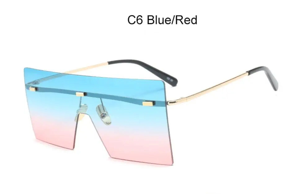 C6 blue red Негабаритные Зеркальные Солнцезащитные очки женские винтажные большие квадратные солнцезащитные очки сиамские очки без оправы модные плоские женские очки - Цвет линз: C6 blue red