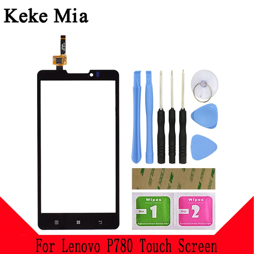 Black With Tools Keke Миа 5," сенсорный экран для lenovo P780 Сенсорное стекло дигитайзер панель передняя линза сенсор емкостный Бесплатный клей+ салфетки - Цвет: Black With Tools