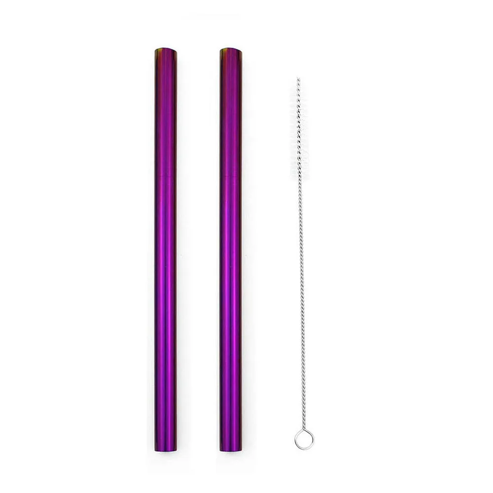 Purple Level 2 шт многоразовая широкая металлическая соломинка для питья 12 мм прямая соломинка для напитков с чистящей щеткой для питья жемчужный молочный коктейль пузырьковая чайная соломинка - Цвет: Purple Level