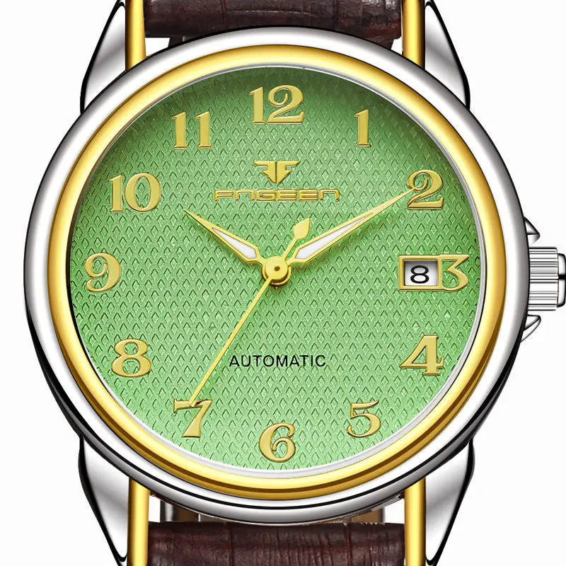leather green Механические часы для мужчин s Лидирующий бренд Роскошные часы для мужчин светящийся Календарь Водонепроницаемые наручные часы из нержавеющей стали автоматические наручные часы - Цвет: leather green