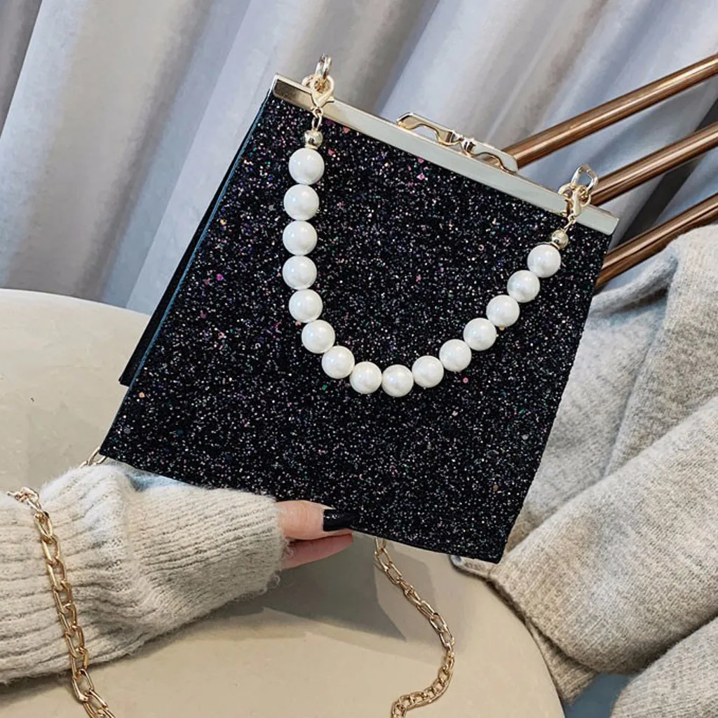 Женские сумки Bolsos Mujer, Женская жемчужная сумка через плечо, блестящая цепочка, кожаные красочные сумки-мессенджеры, сумка на плечо, сумка-тоут с жемчугом, сумка-мессенджер