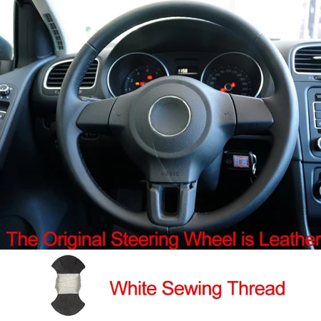 Leather White Hand Sewing Car Steering Wheel Cover Top Cow Leather Funda Volante For Volkswagen Golf 6 Mk6 VW Polo MK5 2010 2011 2012 2013 - Название цвета: Leather White