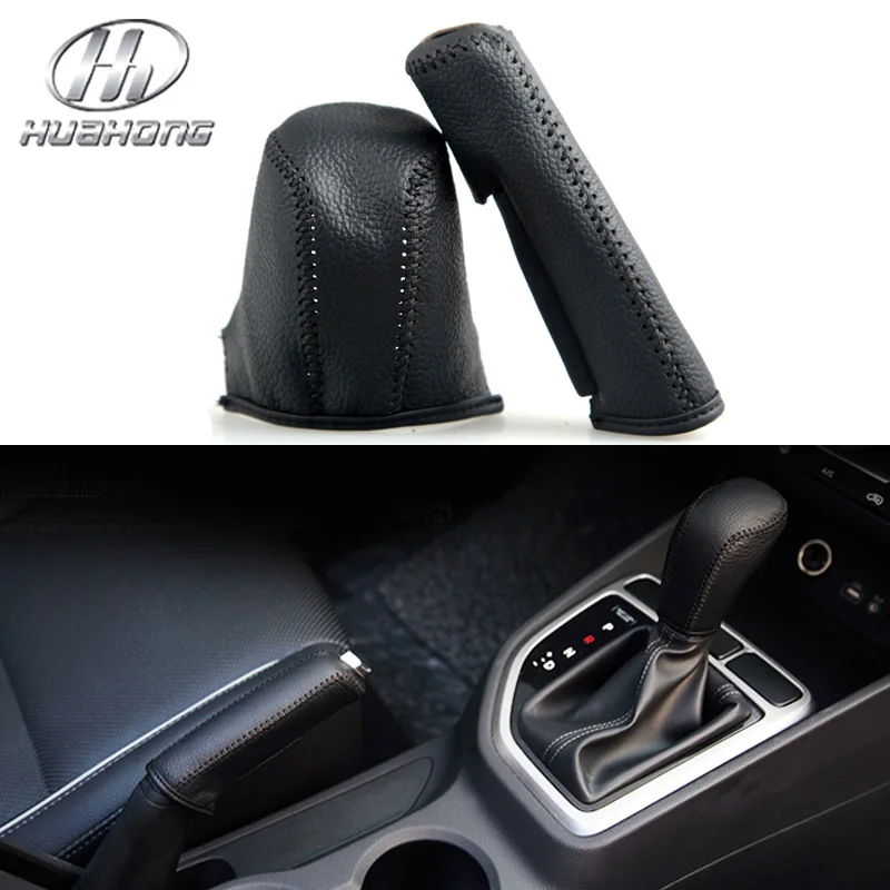 Vtear для hyundai Elantra, рычаг переключения передач, кожаный чехол для ручного тормоза, Сменный Чехол для ручного тормоза, крышки для багажника, авто - Название цвета: AT Black thread