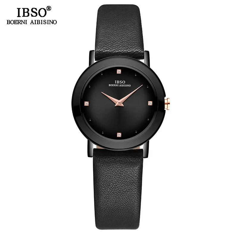 women full black IBSO роскошные женские часы с кристаллами, женские модные часы из натуральной кожи, мужские кварцевые наручные часы, подарок на день Святого Валентина - Цвет: women full black