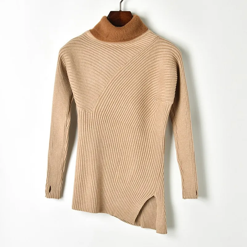 Новинка 2018 Зимний вязаный норковый кашемировый свитер с высоким воротом Женский