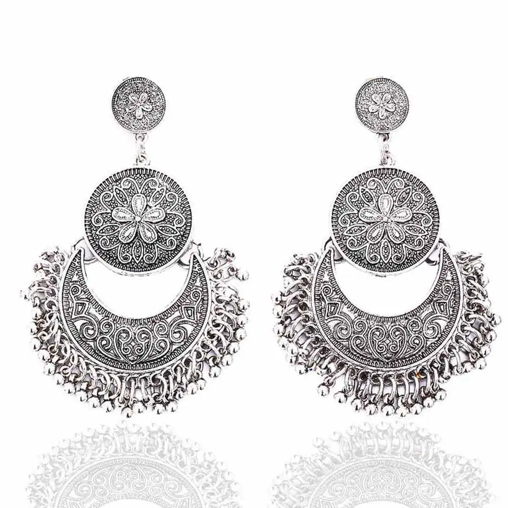 FAMSHIN винтажные серебряные цветные большие серьги подвески в форме цветка для