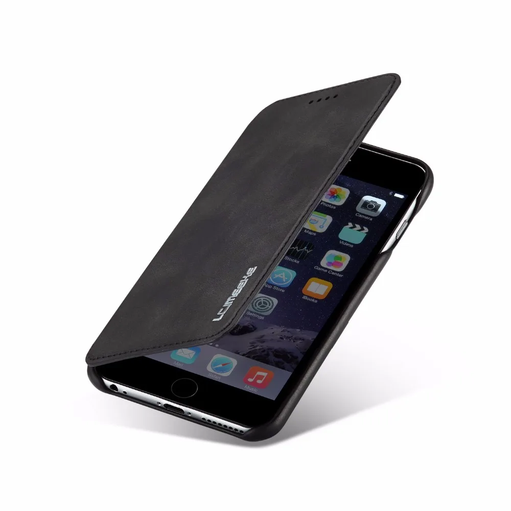 Черный кожаный флип чехол для iPhone 6 6s Plus ударопрочный кошелек телефона с